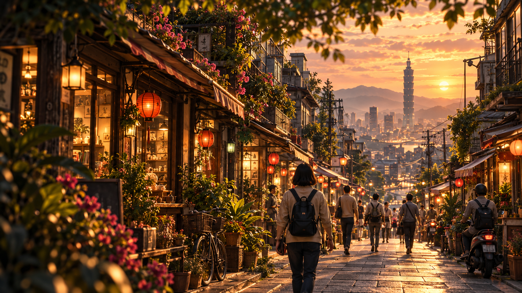 Traveler in a fictional shop street concept art