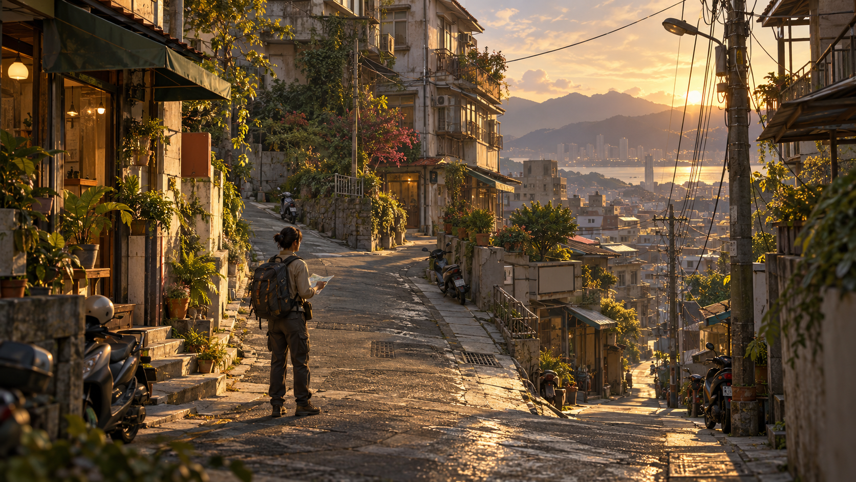 Concept art: a narrow neighborhood lane